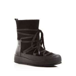 A7EIJE Womens Black 1" Platform Monte Cap Toe Wedge Leather Snow Boots 6 M